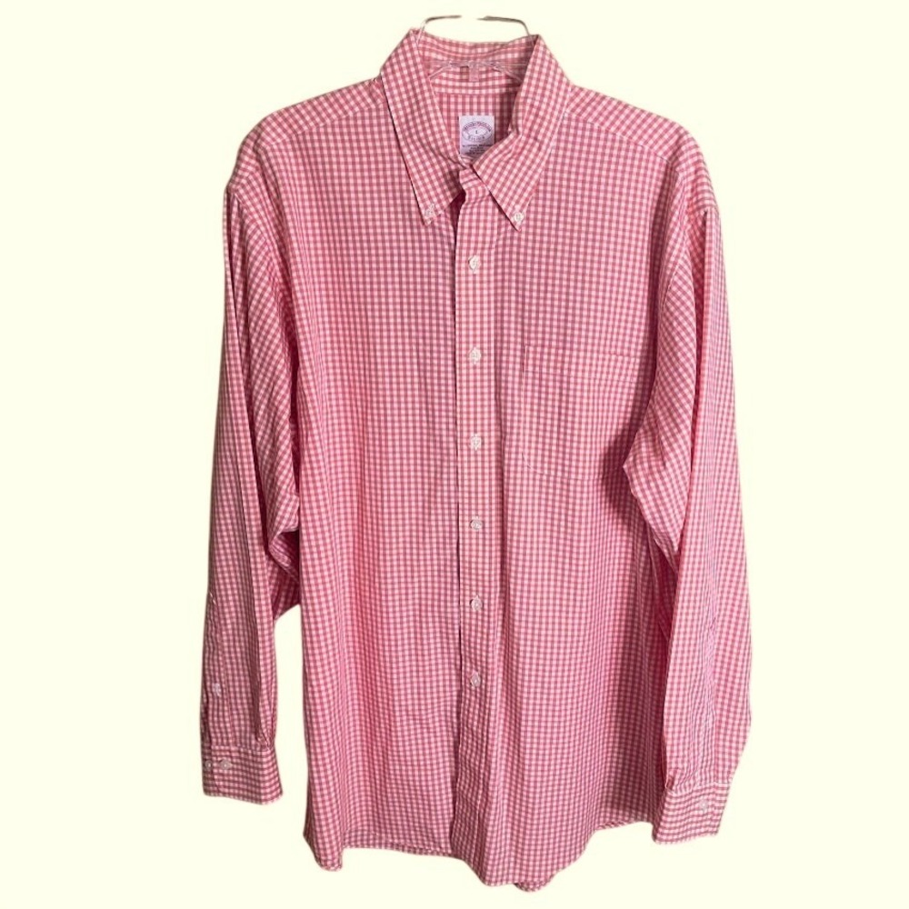 Brooks Brothers Cotton Peach Colored Check Button Down Shirt‎ Size Large